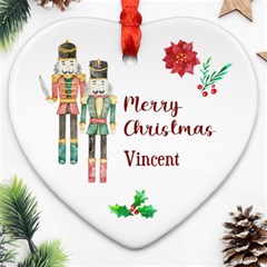 Personalized Nutcracker Poinsettia Name Heart Ornament (Two Sides)