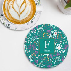 Personalized Floral Pattern Initial Name Round Tile Coaster - UV Print Round Tile Coaster