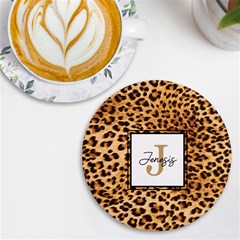 Personalized Animal Skin Initial Any Text Name Round Tile Coaster - UV Print Round Tile Coaster