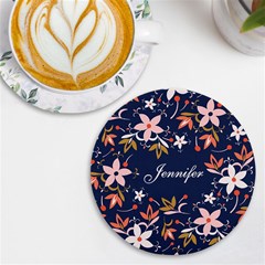 Personalized Floral Pattern Name Round Tile Coaster