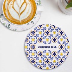 Personalized Traditional Tiles Pattern Any Text Name Wireless Fast Charger - UV Print Round Tile Coaster