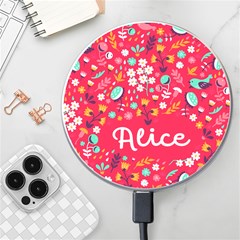 Personalized Spring Bird Floral Pattern Name Wireless Fast Charger - Wireless Fast Charger(White)