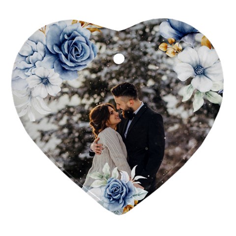 Personalized Flower Photo Name Heart Ornament (two Sides) By Katy Front