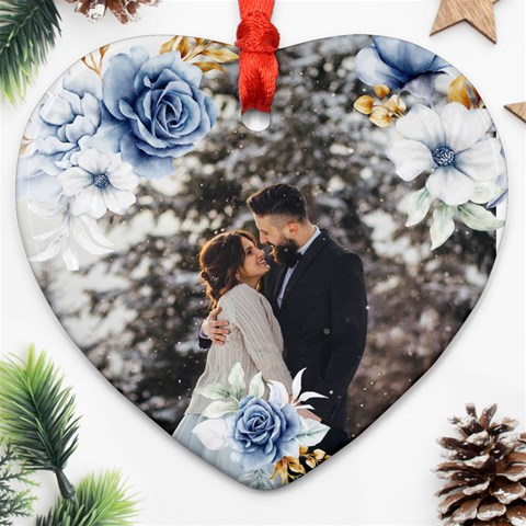 Personalized Flower Photo Name Heart Ornament (two Sides) By Katy Front