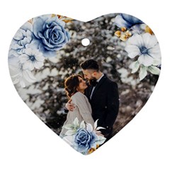 Personalized Flower Photo Name Heart Ornament (Two Sides)