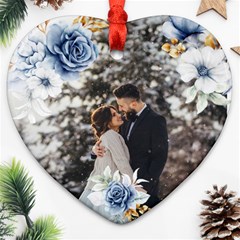 Personalized Flower Photo Name Heart Ornament (Two Sides)