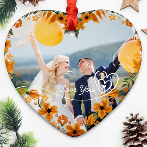 Personalized Yellow Hear Flower Frame Photo Name Heart Ornament (two Sides) By Katy Front