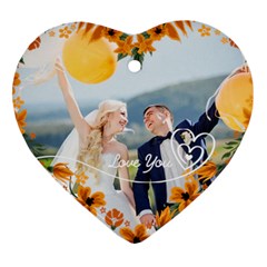 Personalized Yellow Hear Flower Frame Photo Name Heart Ornament (Two Sides)