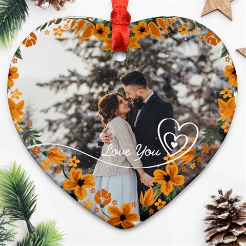 Personalized Yellow Hear Flower Frame Photo Name Heart Ornament (two Sides) By Katy Back
