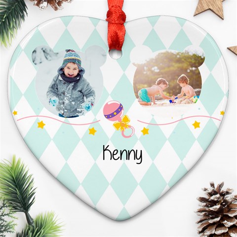 Personalized Baby Item Photo Name Heart Ornament (two Sides) By Katy Front