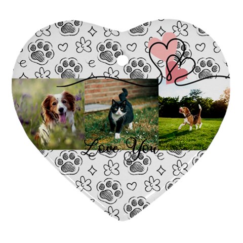 Personalized Pet Foot 3 Pics Photo Name Heart Ornament (two Sides) By Katy Front