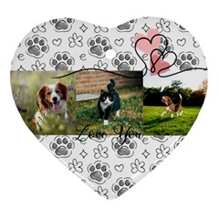 Personalized Pet Foot 3 pics Photo Name Heart Ornament (Two Sides)