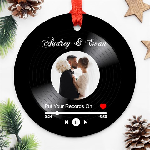 Personalized Vinyl Records Love Song Photo Couple Lover Name Round Ornament By Joe Front