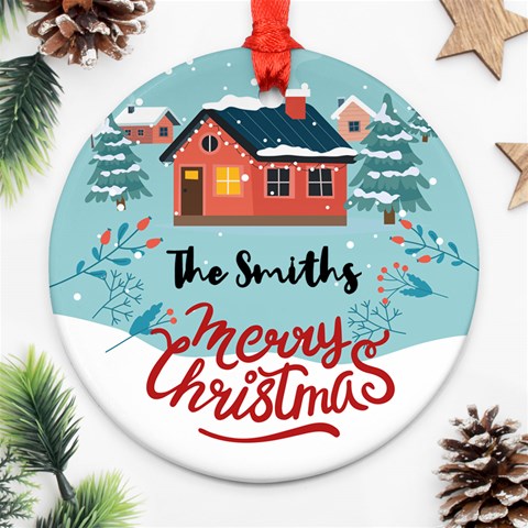 Personalized Christmas Family Name Any Text Photo Round Ornament By Joe Front