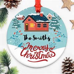 Personalized Christmas Family Name Any Text Photo Round Ornament - Round Ornament (Two Sides)