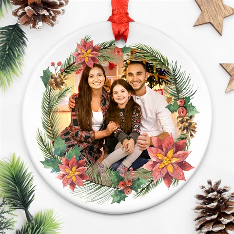 Personalized Christmas Family Name Any Text Photo Round Ornament By Joe Back