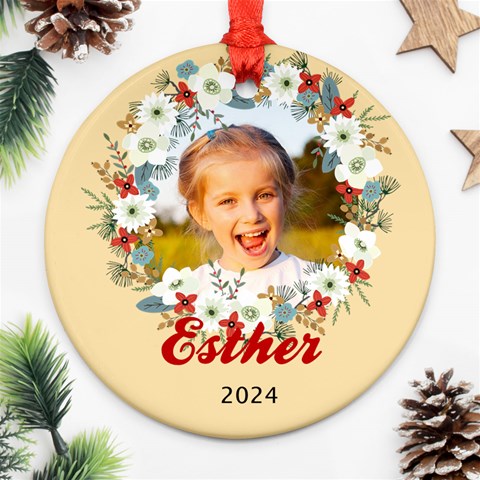 Personalized Christmas Wreath Name Any Text Photo Round Ornament By Joe Front