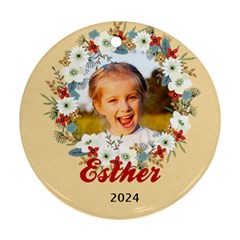 Personalized Christmas Wreath Name Any Text Photo Round Ornament - Round Ornament (Two Sides)