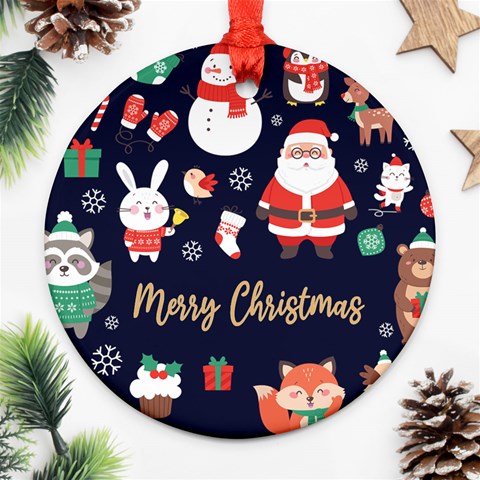 Personalized Christmas Illustration Name Any Text Photo Round Ornament By Joe Front