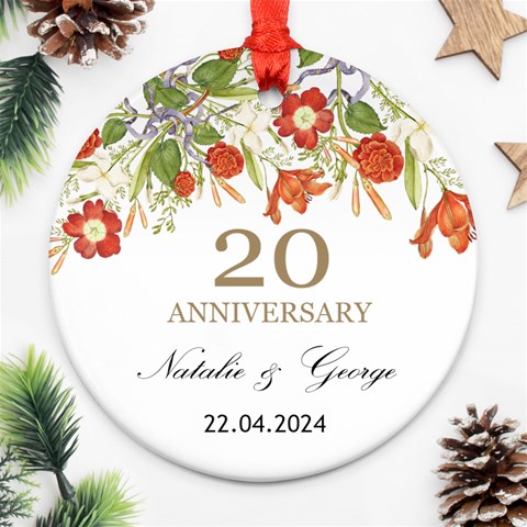 Personalized Christmas Anniversary Photo Name Any Text Round Ornament By Joe Front