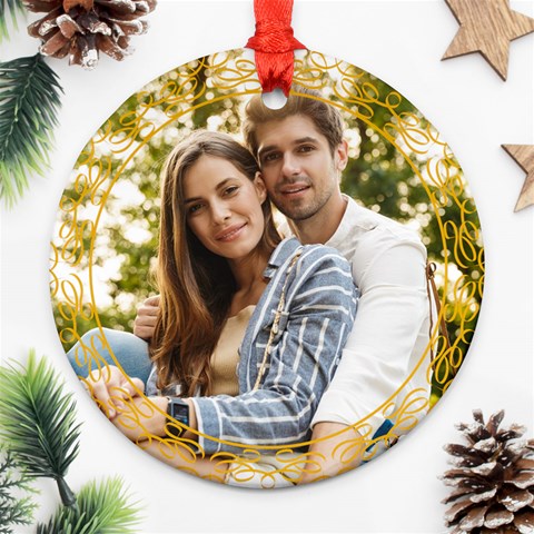 Personalized Christmas Anniversary Photo Name Any Text Round Ornament By Joe Back