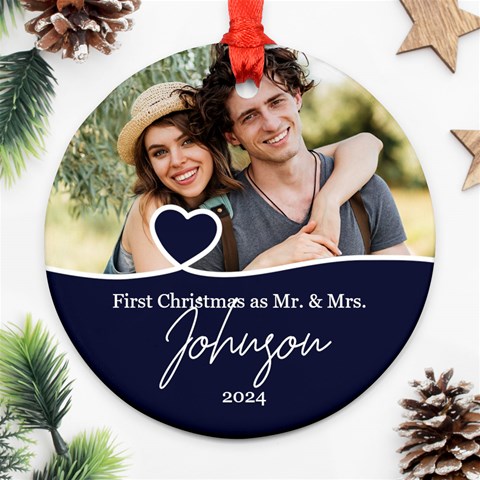 Personalized Christmas Anniversary Photo Name Any Text Round Ornament By Joe Front
