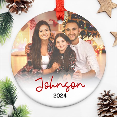 Personalized Photo Family Name Any Text Round Ornament By Joe Front