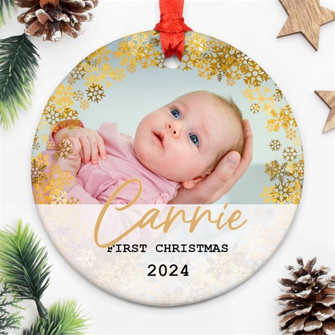 Personalized New Born Baby First Christmas Name Any Text Photo Round Ornament By Joe Front