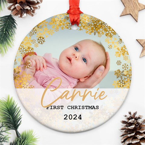 Personalized New Born Baby First Christmas Name Any Text Photo Round Ornament By Joe Back