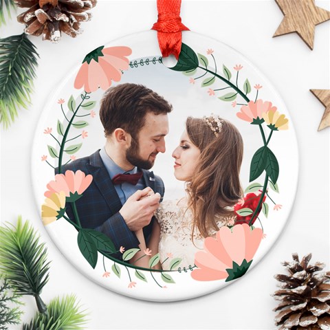 Personalized Our First Christmas Married Photo Name Any Text Round Ornament By Joe Front