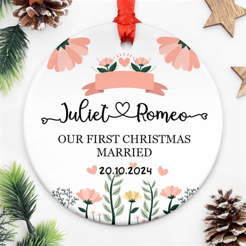 Personalized Our First Christmas Married Photo Name Any Text Round Ornament By Joe Back