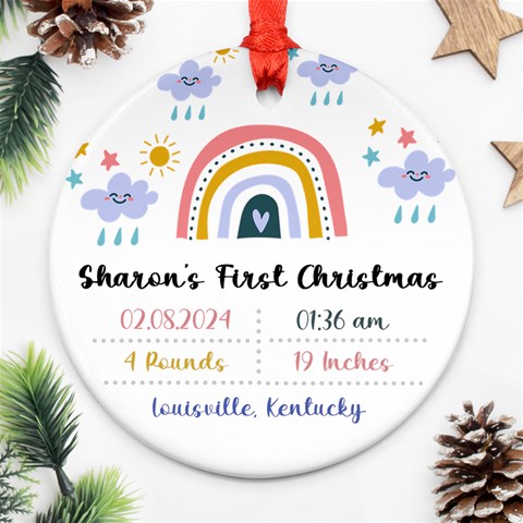 Personalized New Born Baby First Christmas Name Any Text Photo Round Ornament By Joe Front
