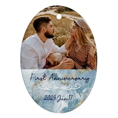 Personalized Mable Blue Photo Any Text Oval Ornament (Two Sides)