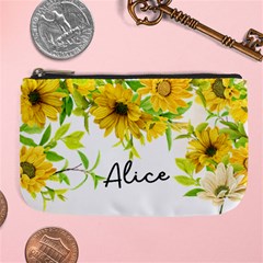 Personalized Sunflower Name Any Text Large Coin Purse
