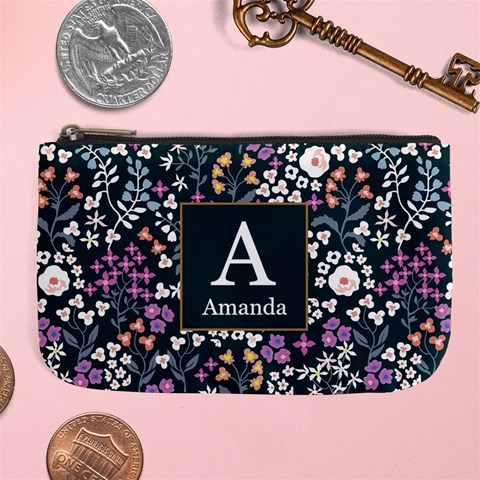Personalized Floral Pattern Initial Large Coin Purse By Joe Front