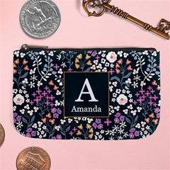 Personalized Floral Pattern Initial Large Coin Purse