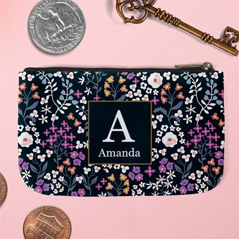 Personalized Floral Pattern Initial Large Coin Purse By Joe Back