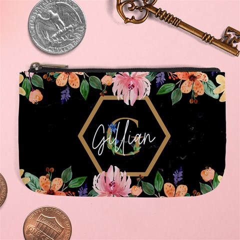 Personalized Flower Marble Initial Name Large Coin Purse By Joe Front