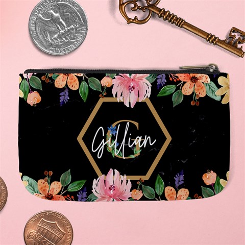Personalized Flower Marble Initial Name Large Coin Purse By Joe Back