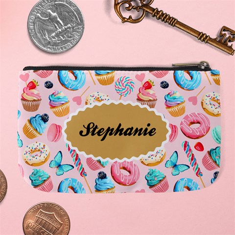 Personalized Icecream Dessert Initial Any Text Name Large Coin Purse By Joe Back