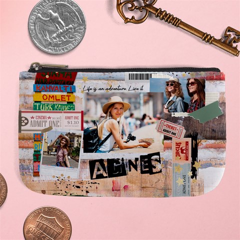 Personalized Life Adventure Style Travel Collage Photo Name Large Coin Purse By Joe Front