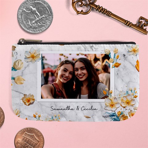 Personalized Oil Painting Floral Marble Texture Photo Name Any Text Large Coin Purse By Joe Front