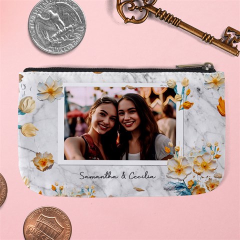 Personalized Oil Painting Floral Marble Texture Photo Name Any Text Large Coin Purse By Joe Back