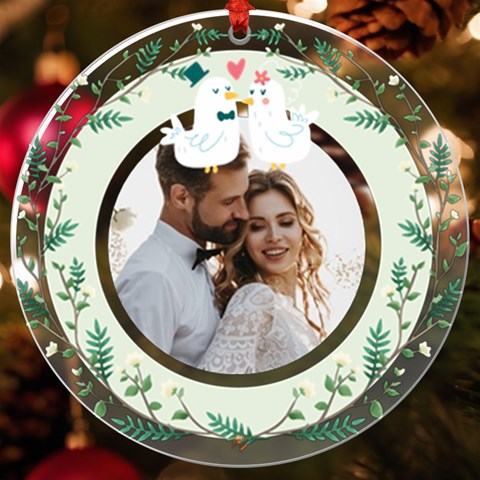 Personalized Name Photo Leaf Frame With Brids Uv Print Acrylic Ornament Round By Katy Front