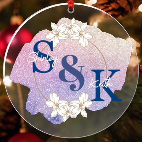 Personalized Name Watercolor White Flower Frame Uv Print Acrylic Ornament Round By Katy Front