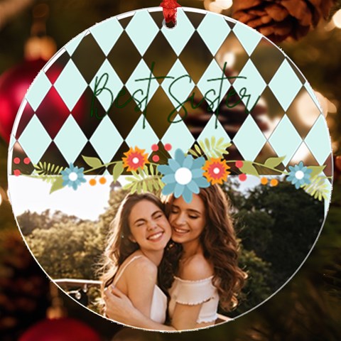 Personalized Name Photo Flower Deco Uv Print Acrylic Ornament Round By Katy Front