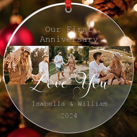 Personalized Name Three Photo Uv Print Acrylic Ornament Round By Katy Front
