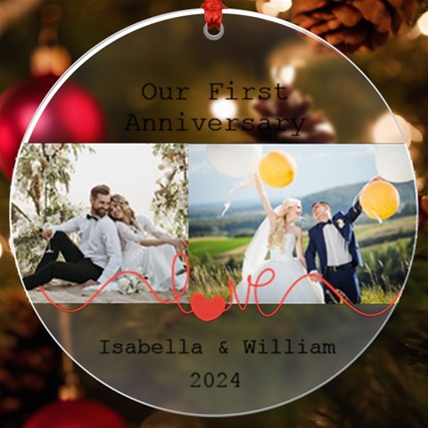 Personalized Name Photo Love Line Uv Print Acrylic Ornament Round By Katy Front