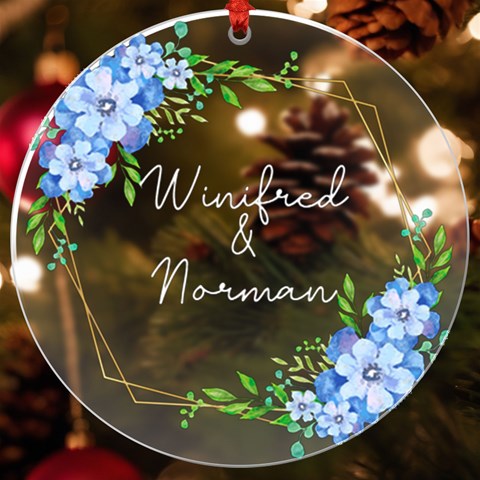 Personalized Name Blue Flower Gold Frame Uv Print Acrylic Ornament Round By Katy Front