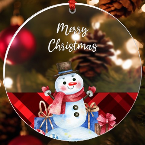 Personalized Name Checked Snowman Uv Print Acrylic Ornament Round By Katy Front